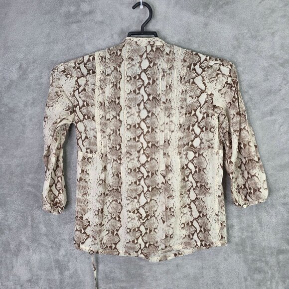 Womens Calvin Klein Jeans Brown & Beige Snake Print Blouse V-Neck 3/4 Sleeves S - Picture 4 of 7